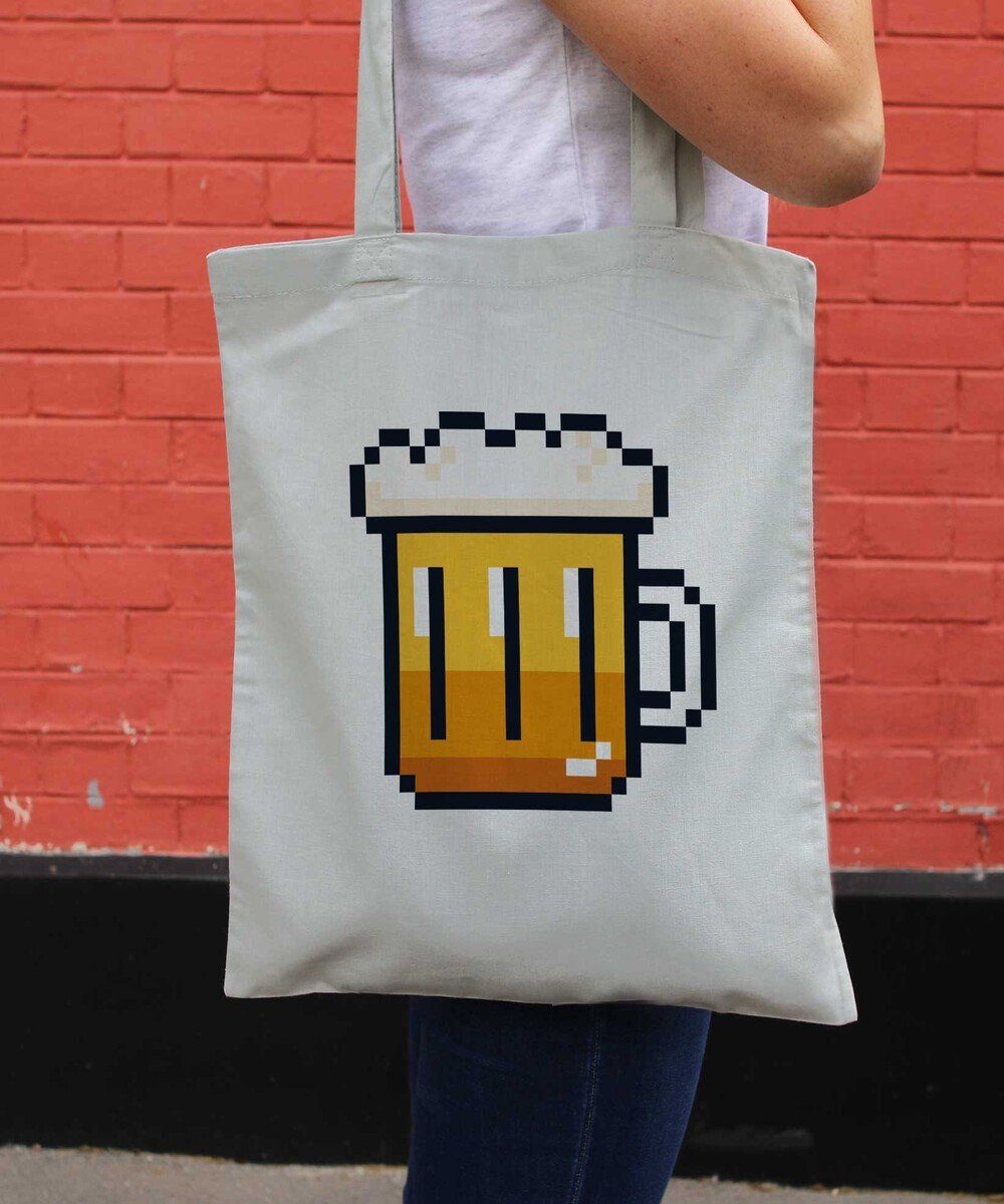 Tote Bag pour Femme Pixel Bière de couleur Gris