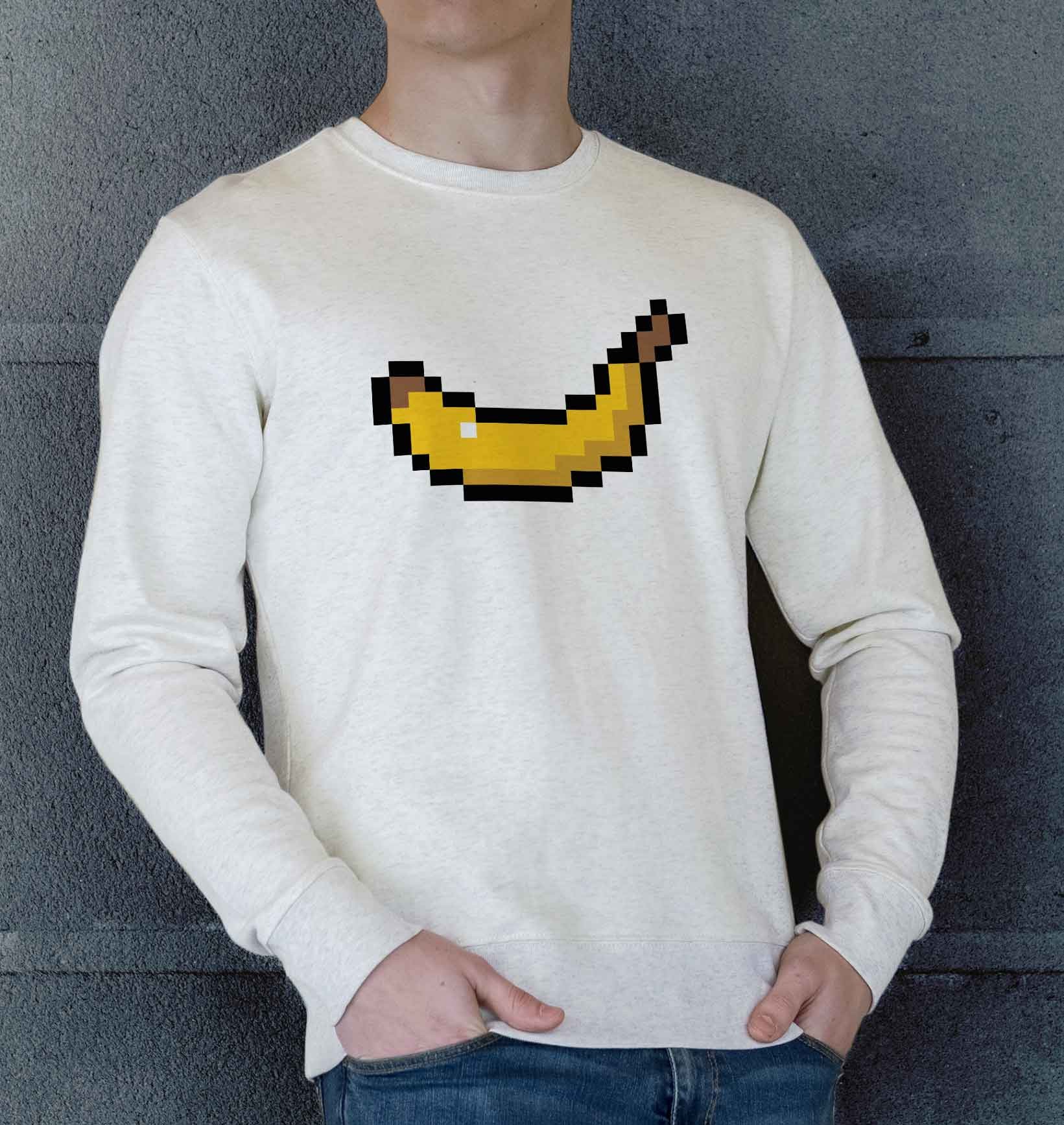 Sweat Homme Pixel Banane de couleur Gris chiné