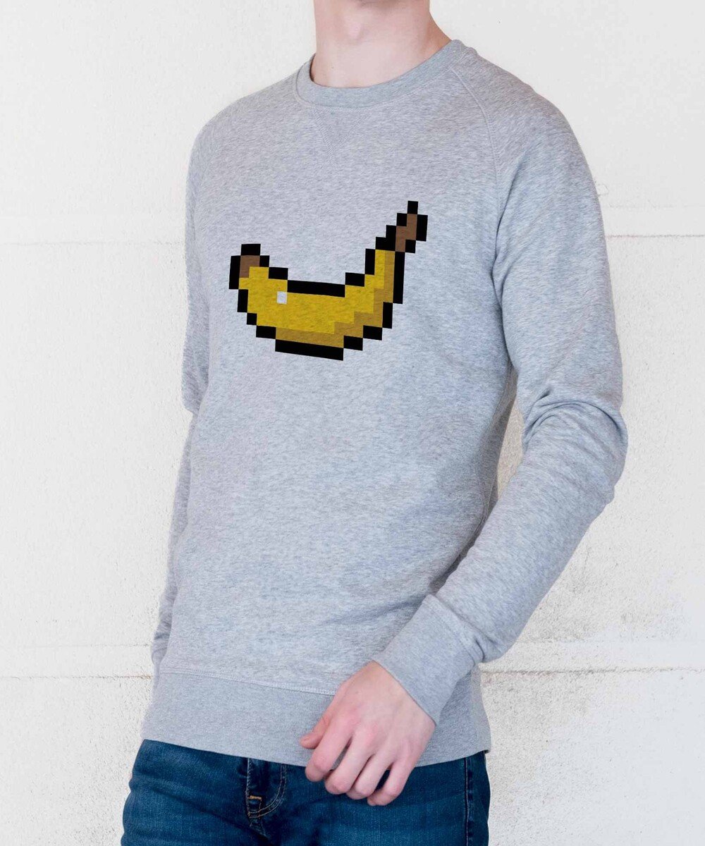 Sweat pour Homme Homme Pixel Banane de couleur Gris chiné
