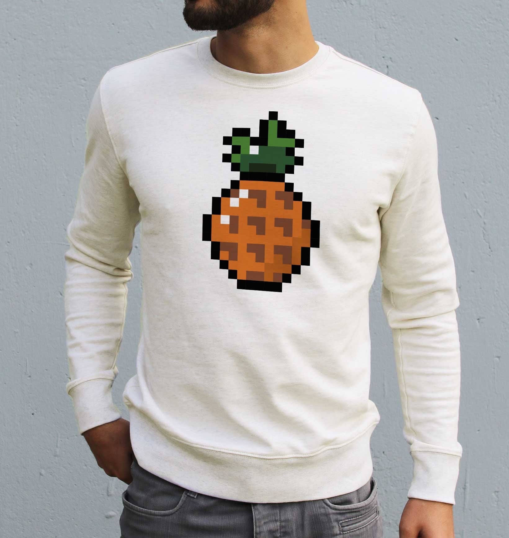 Sweat Homme Pixel Ananas de couleur Gris chiné