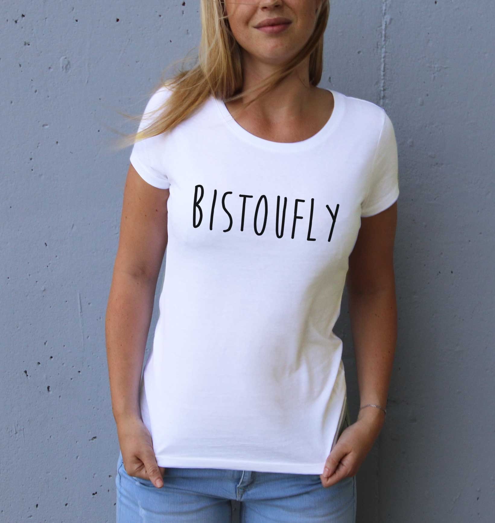 T-shirt Femme Bistoufly de couleur Blanc