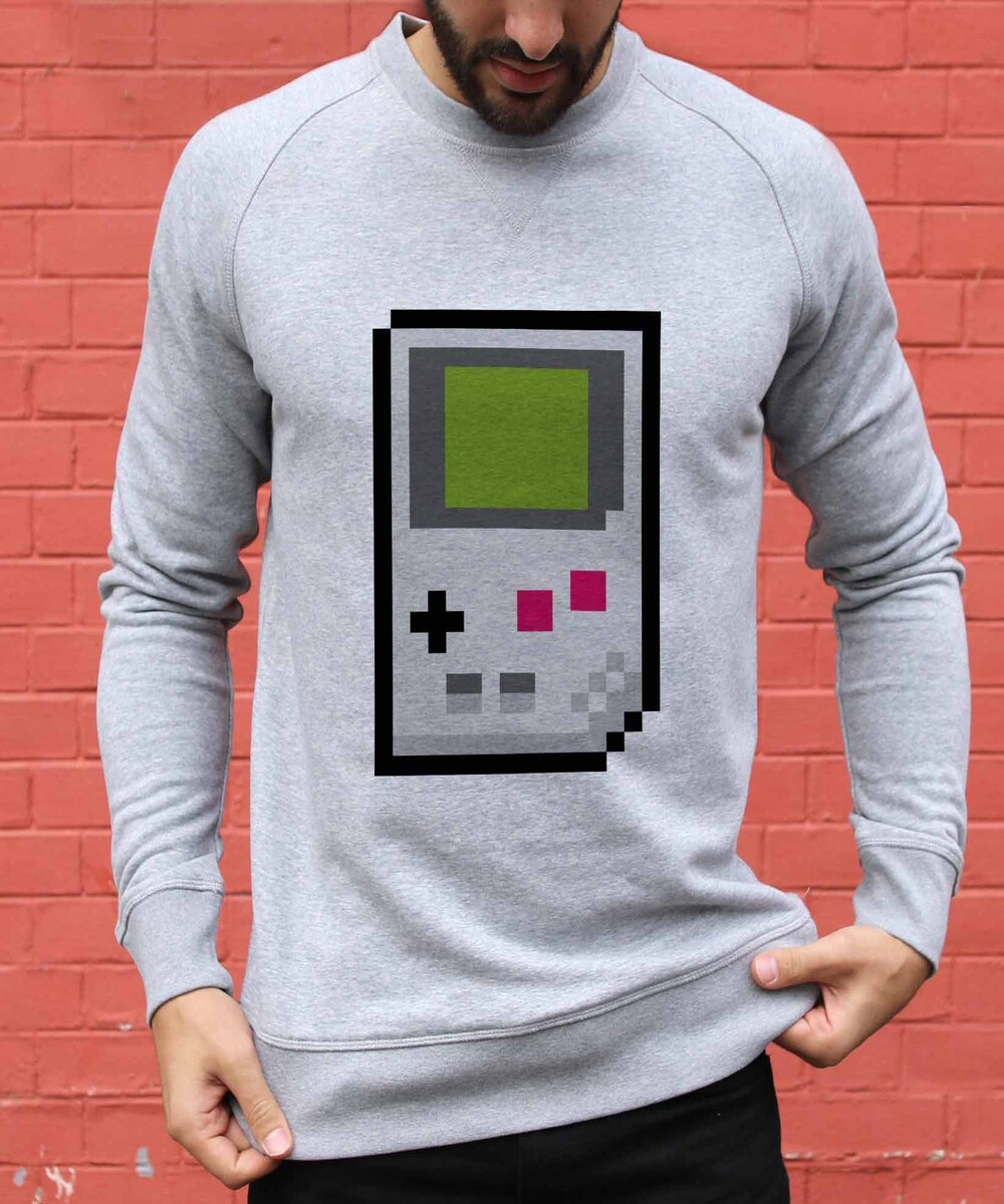 Sweat pour Homme Pixel Game Boy de couleur Gris chiné