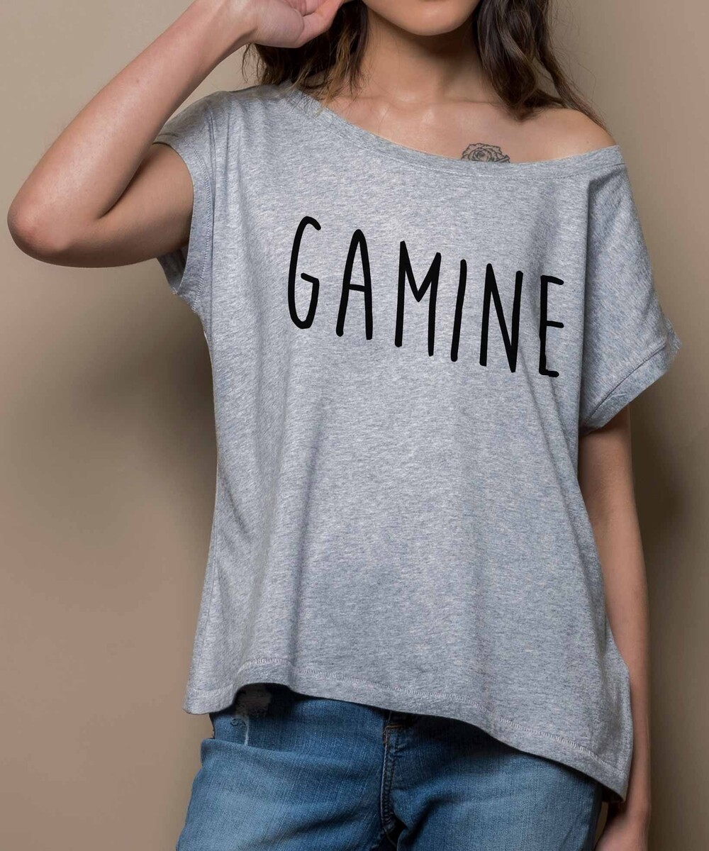 T-shirt pour Femme Loose Gamine de couleur Gris chiné