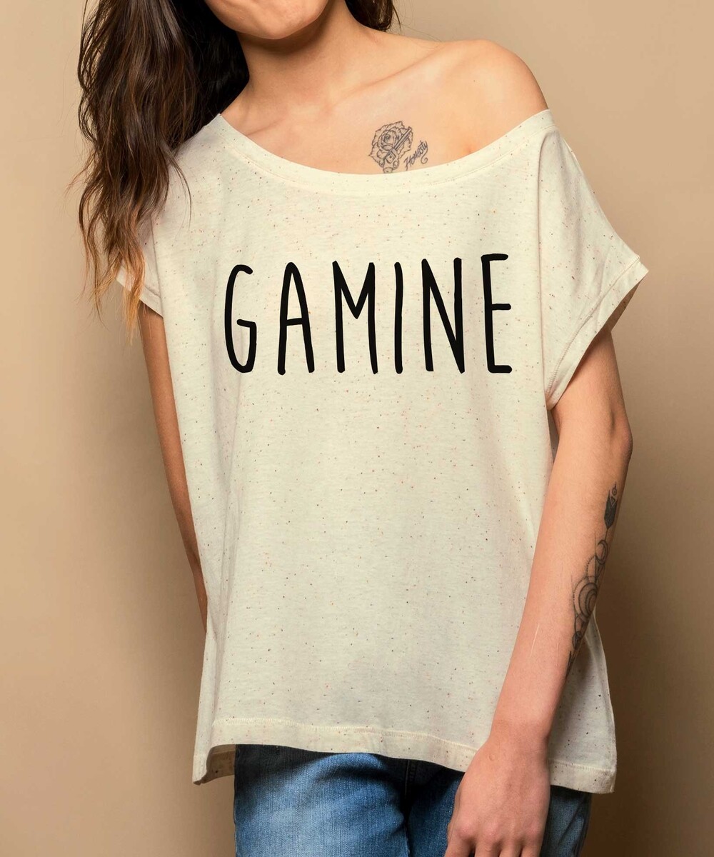 T-shirt pour Femme Loose Gamine de couleur Gris chiné