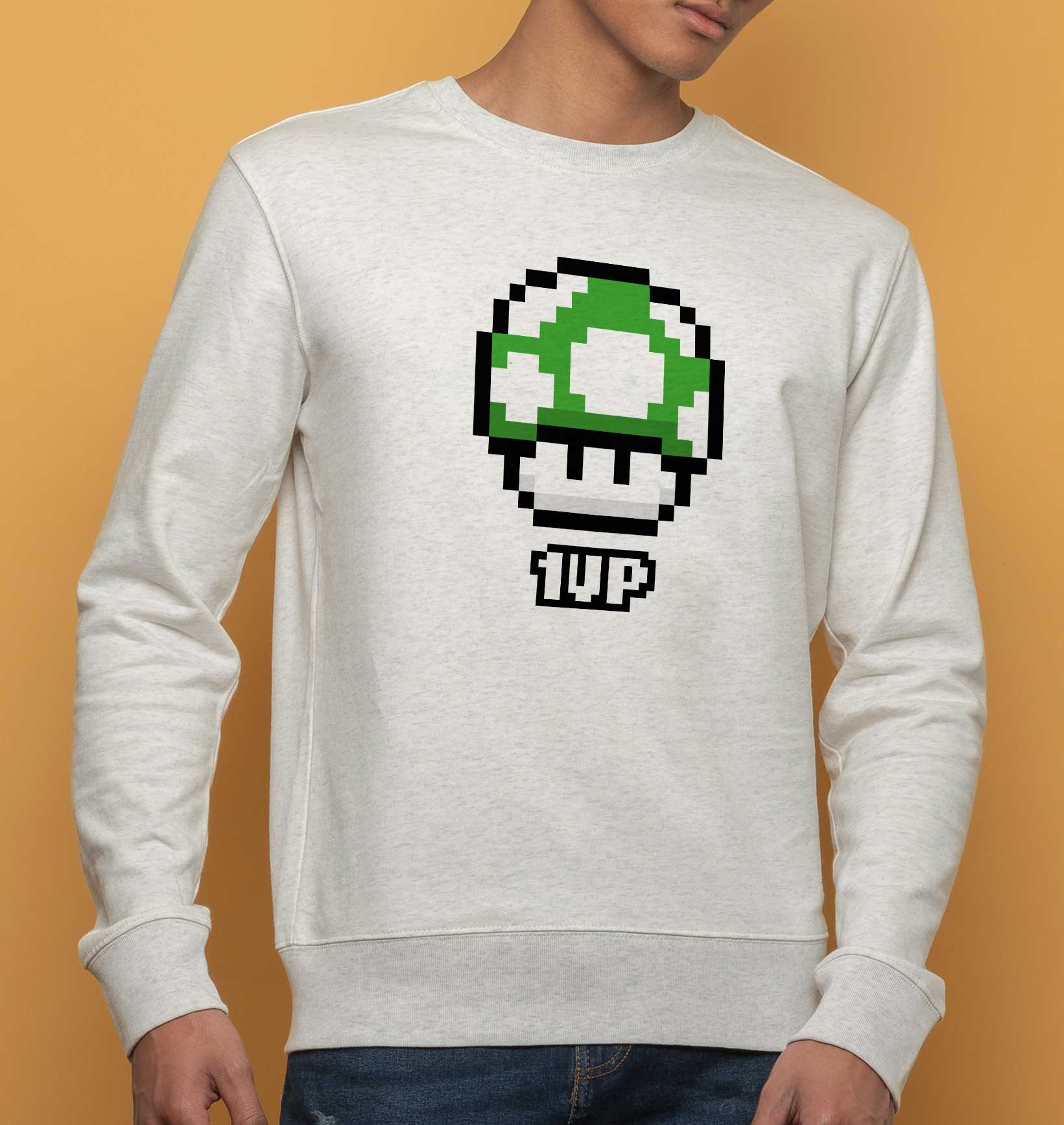 Sweat Champignon 1UP de couleur Gris chiné