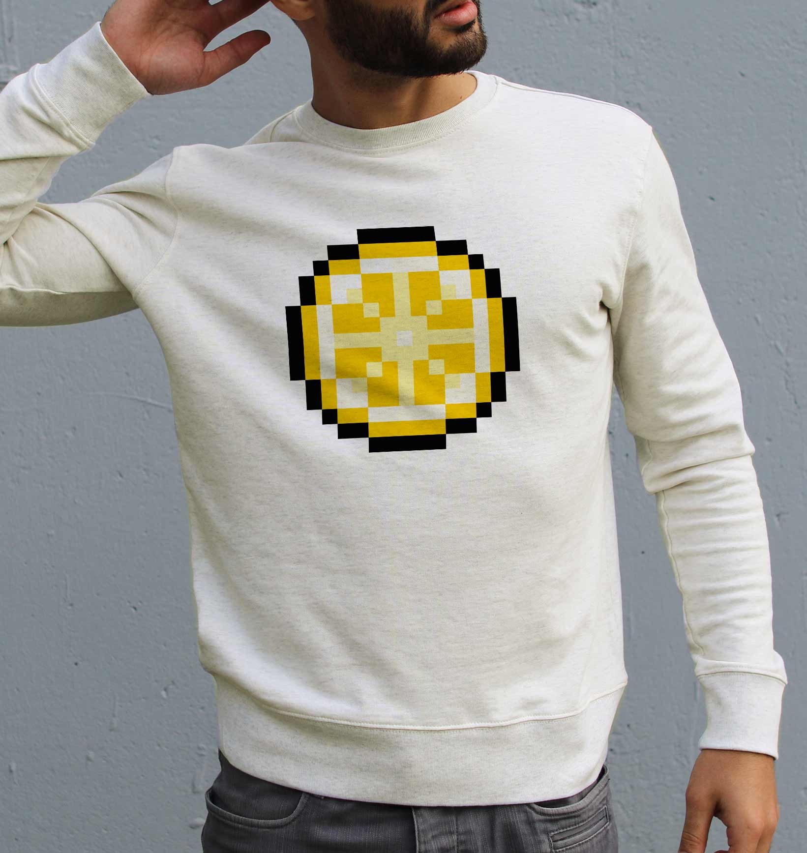 Sweat Pixel Citron de couleur Gris chiné