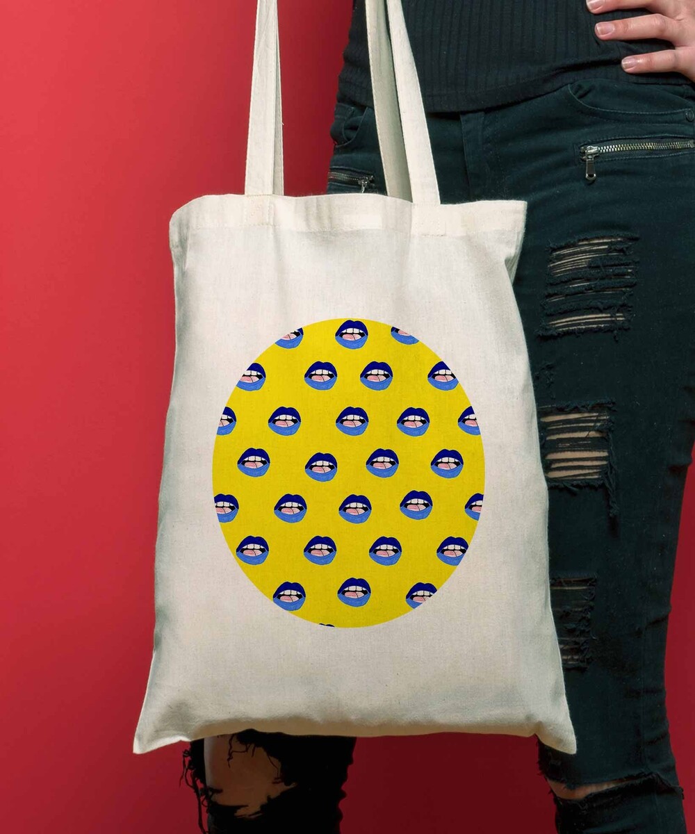 Tote Bag Motifs Bouche Ouverte de couleur Crème