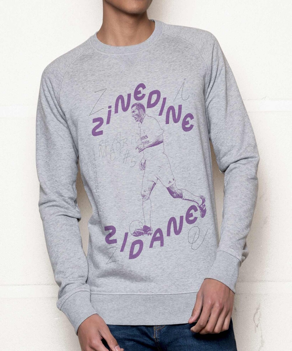 Sweat pour Homme Zinédine Zidane Madrid de couleur Gris chiné