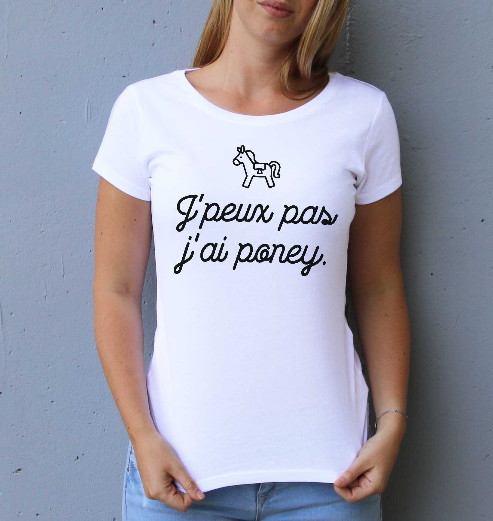 T-shirt Femme J'peux Pas J'ai Poney de couleur Blanc