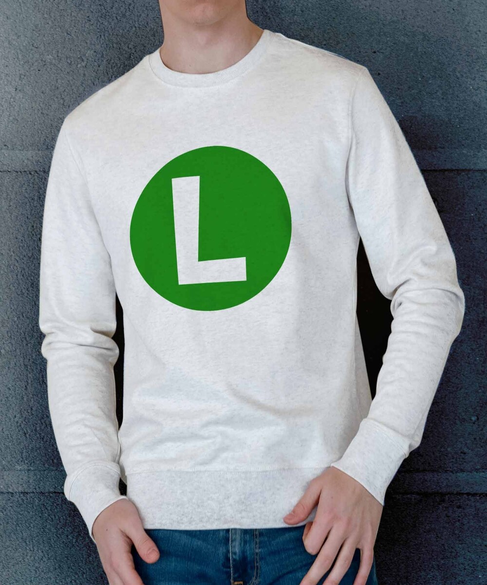 Sweat pour Homme Luigi Nintendo de couleur Beige chiné