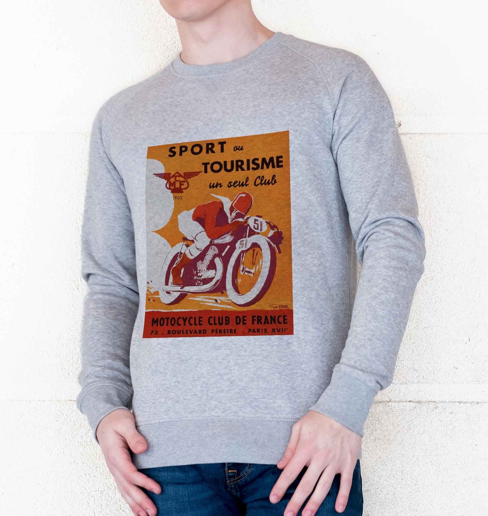 Sweat Motocycle Club De France de couleur Gris chiné