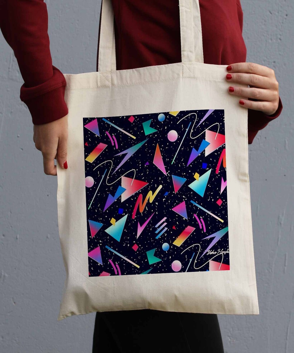 Tote Bag Motif 80s de couleur Crème