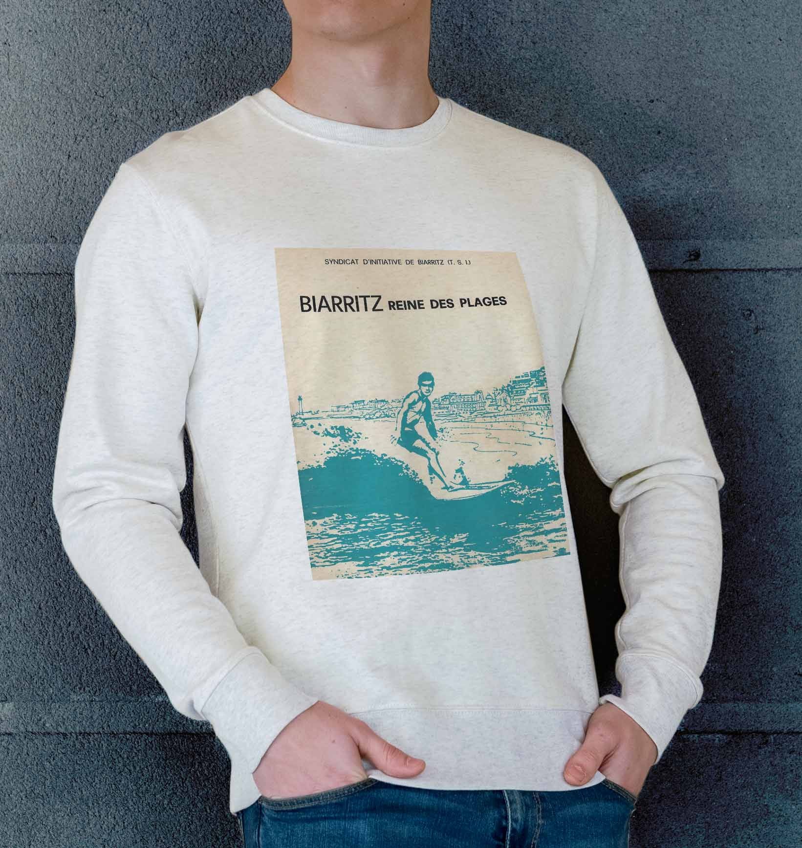 Sweat Biarritz Reine Des Plages de couleur Gris chiné