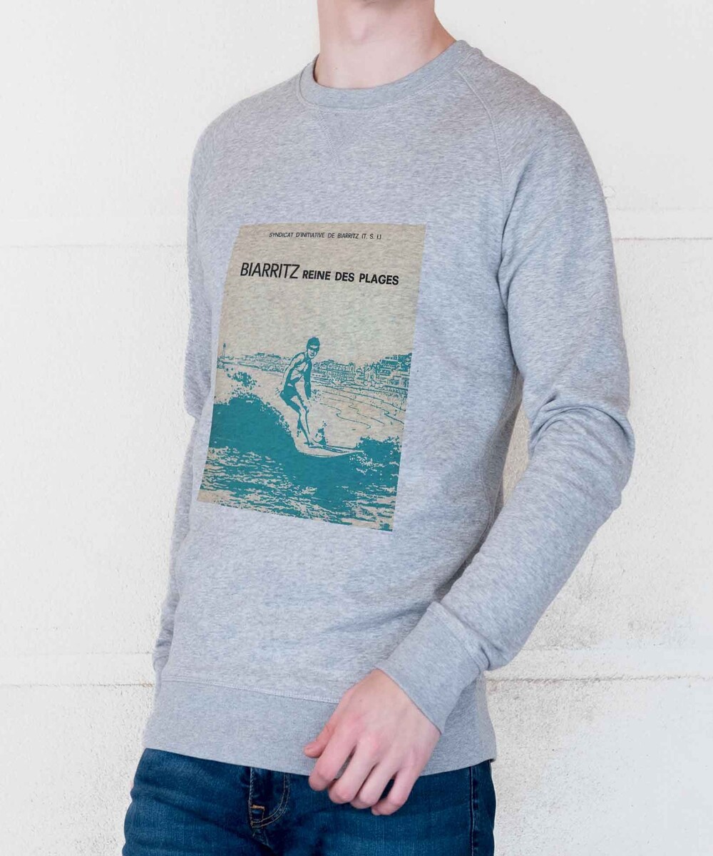 Sweat pour Homme Biarritz Reine Des Plages de couleur Gris chiné
