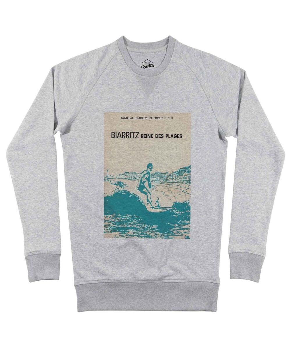 Sweat pour Homme Biarritz Reine Des Plages de couleur Gris chiné