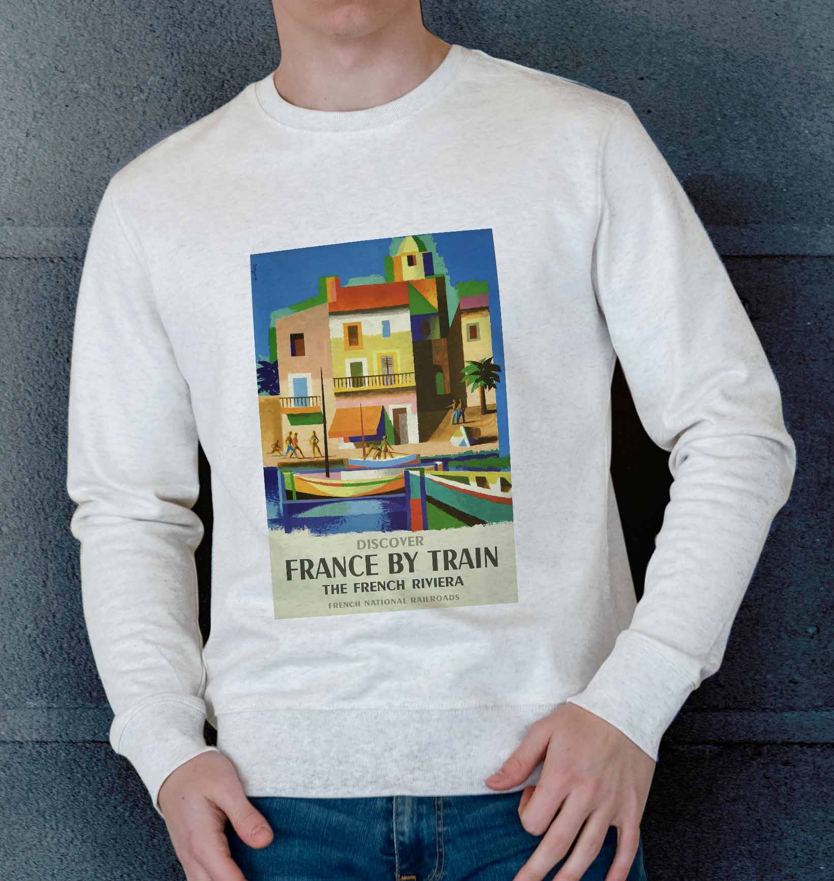 Sweat France By Train de couleur Gris chiné