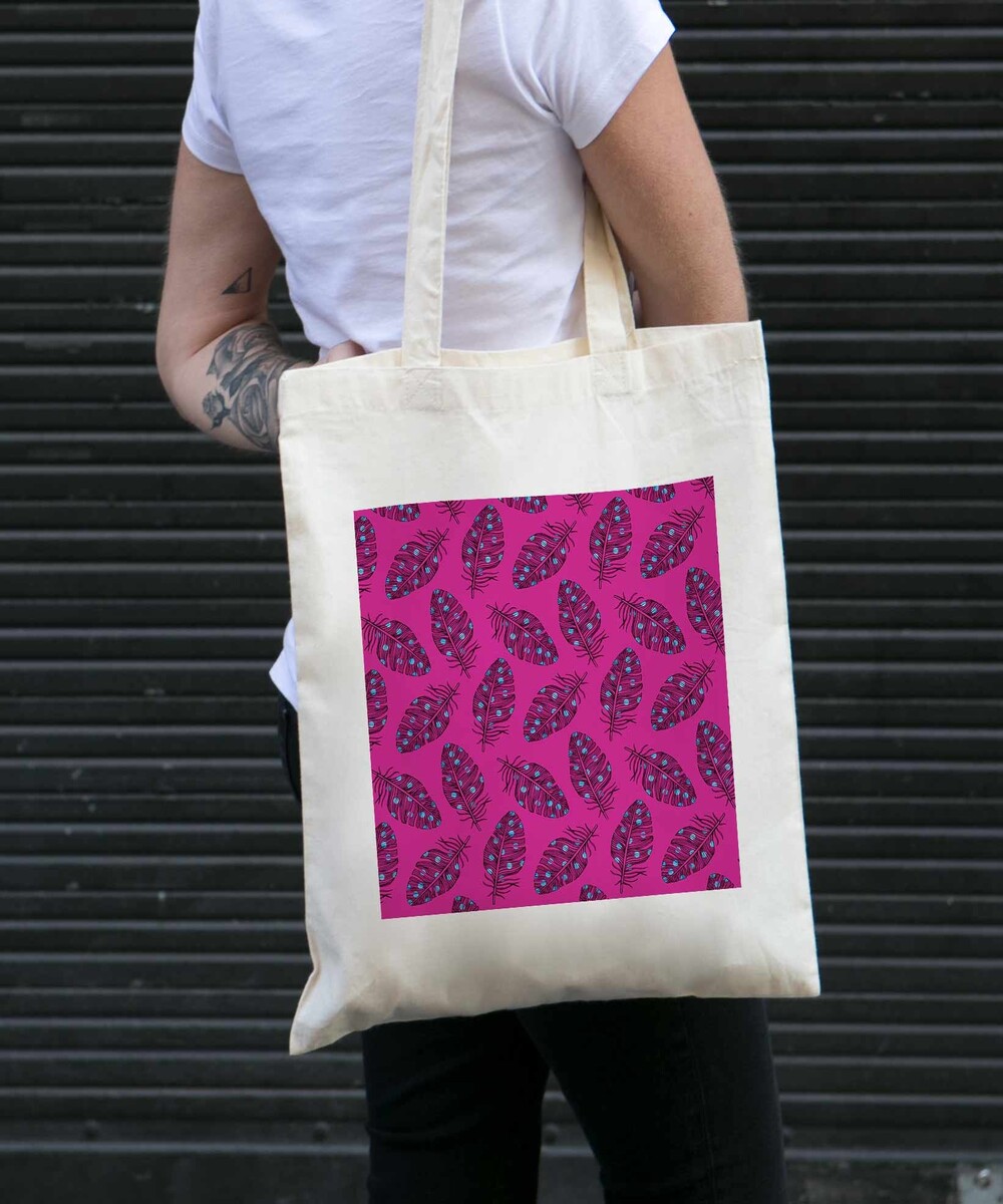 Tote Bag Plumes Roses de couleur Crème