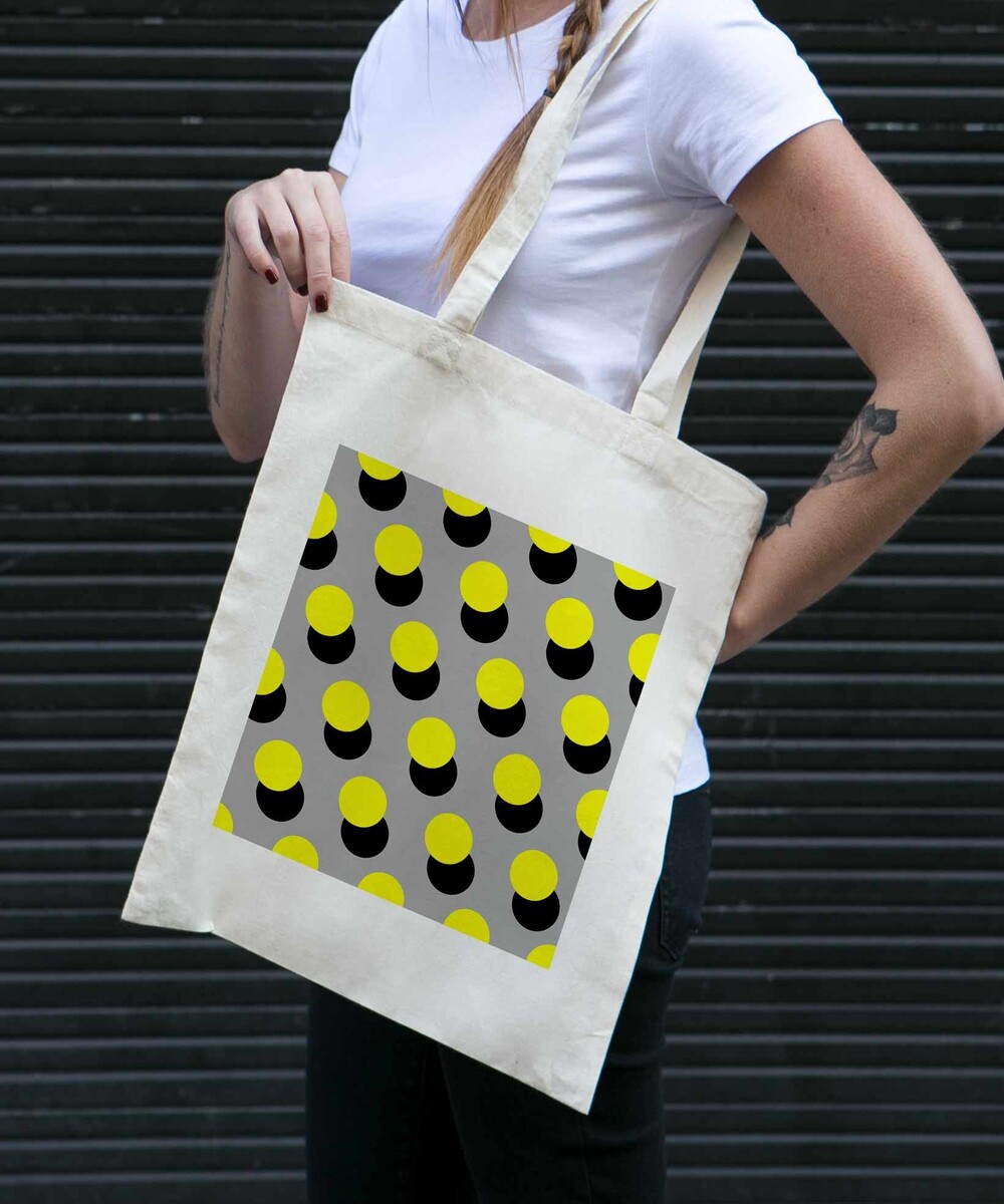 Tote Bag Points Jaunes de couleur Crème