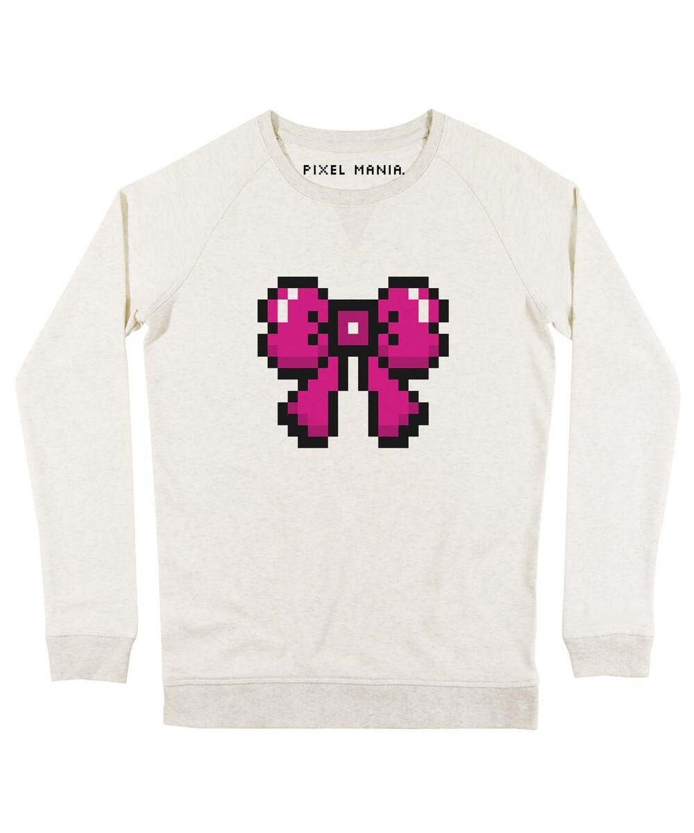 Sweat pour Femme Femme Pixel Noeud Rose de couleur Beige chiné