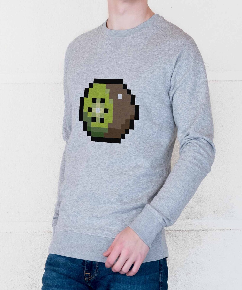 Sweat pour Homme Kiwi Pixel de couleur Gris chiné