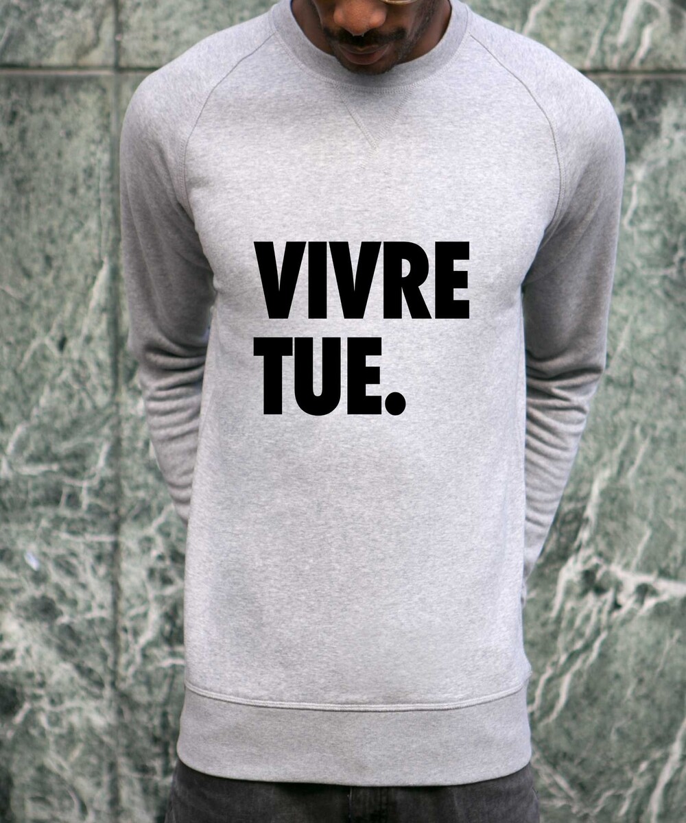 Sweat pour Homme Vivre Tue de couleur Gris chiné