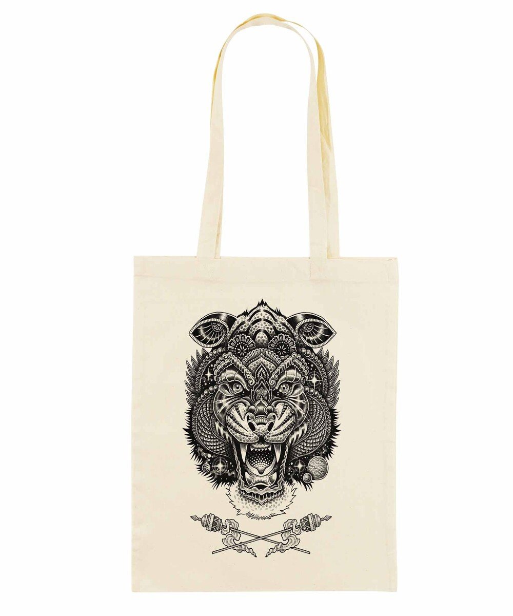 Tote Bag Cosmic Tiger de couleur Crème