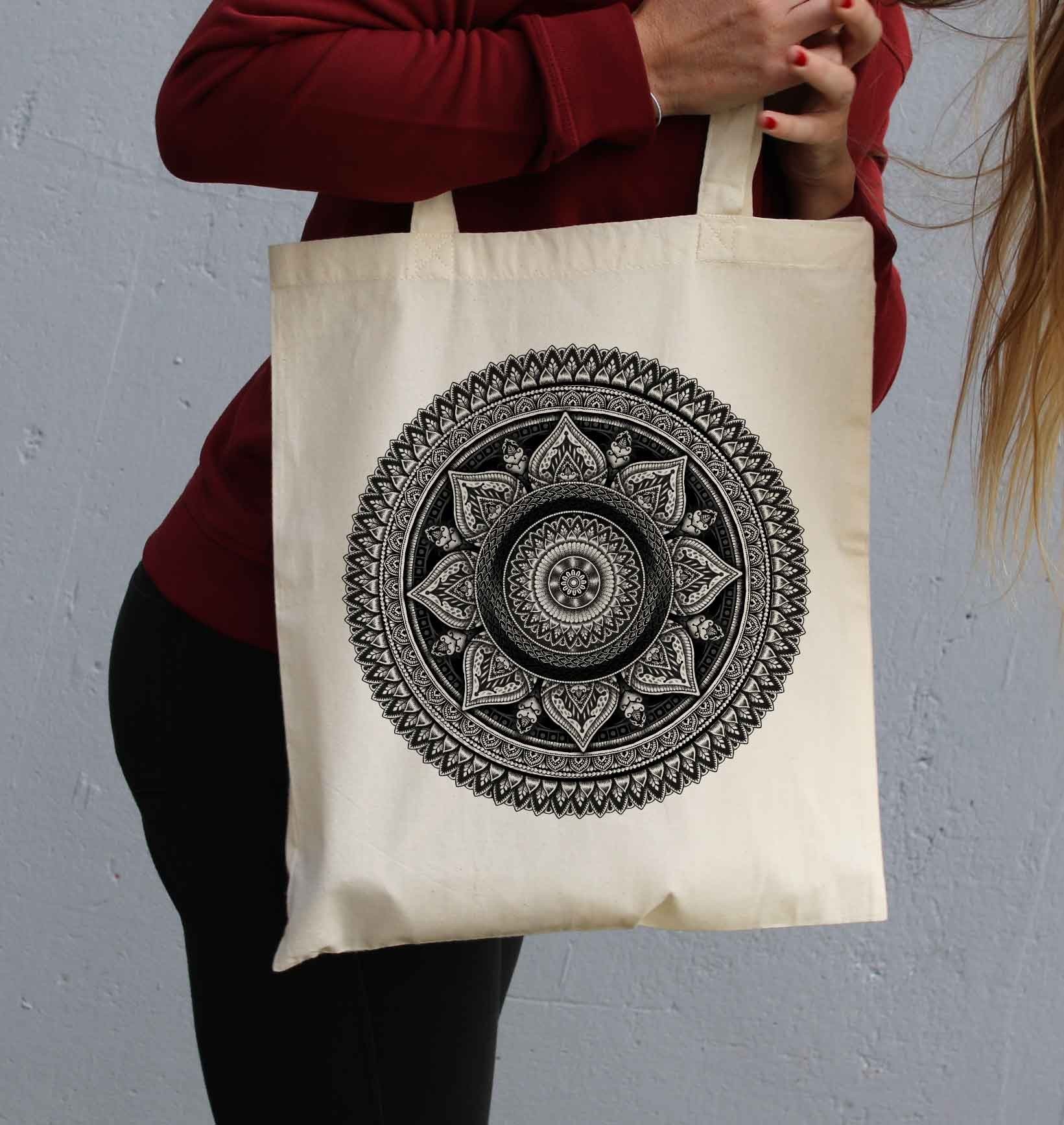 Tote Bag Mandala de couleur Écru par Neon Mystic