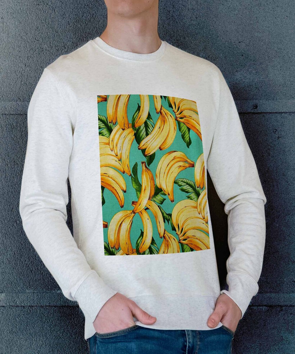 Sweat pour Homme Motifs Bananes de couleur Beige chiné