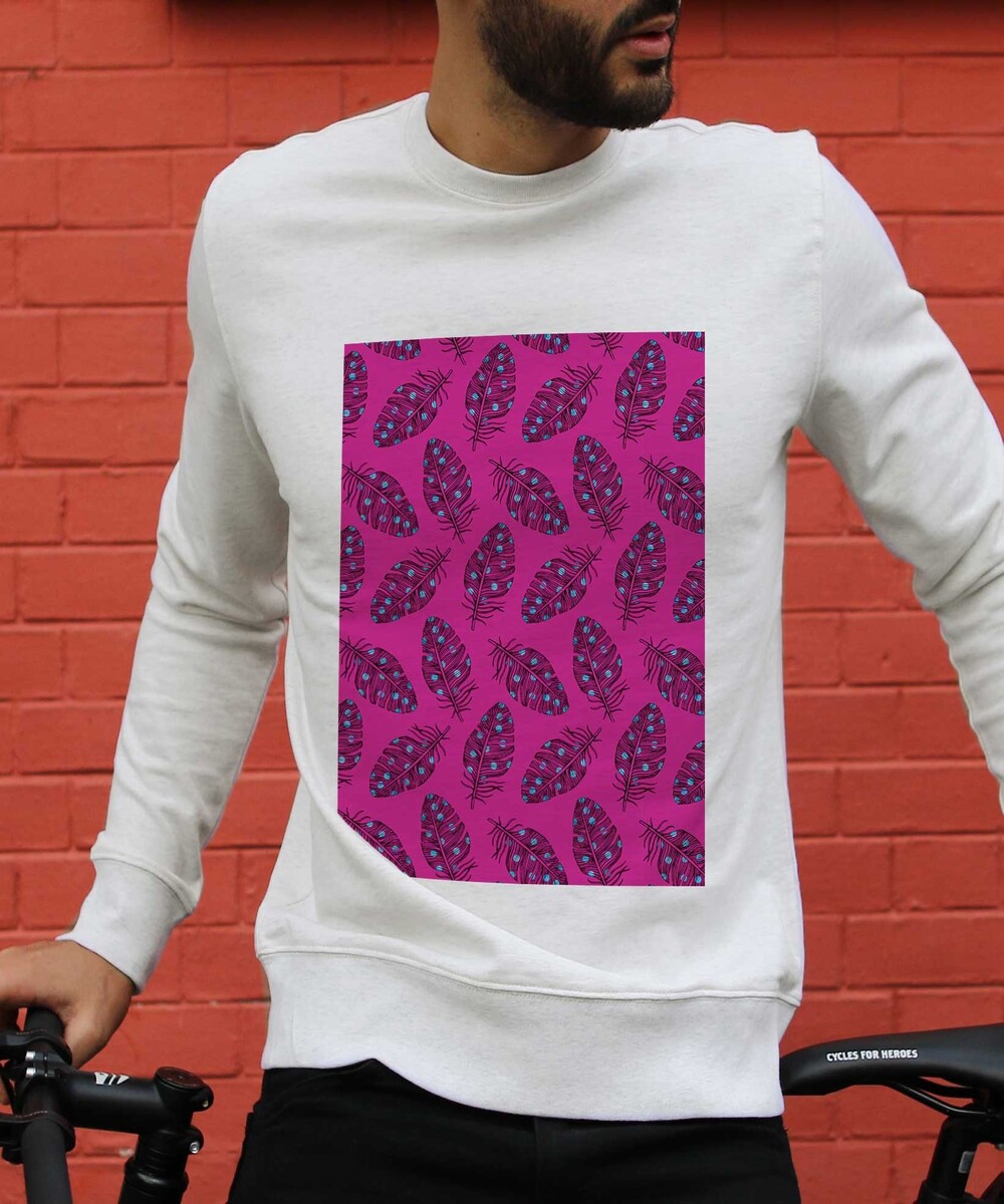 Sweat pour Homme Motif Plumes Roses de couleur Beige chiné