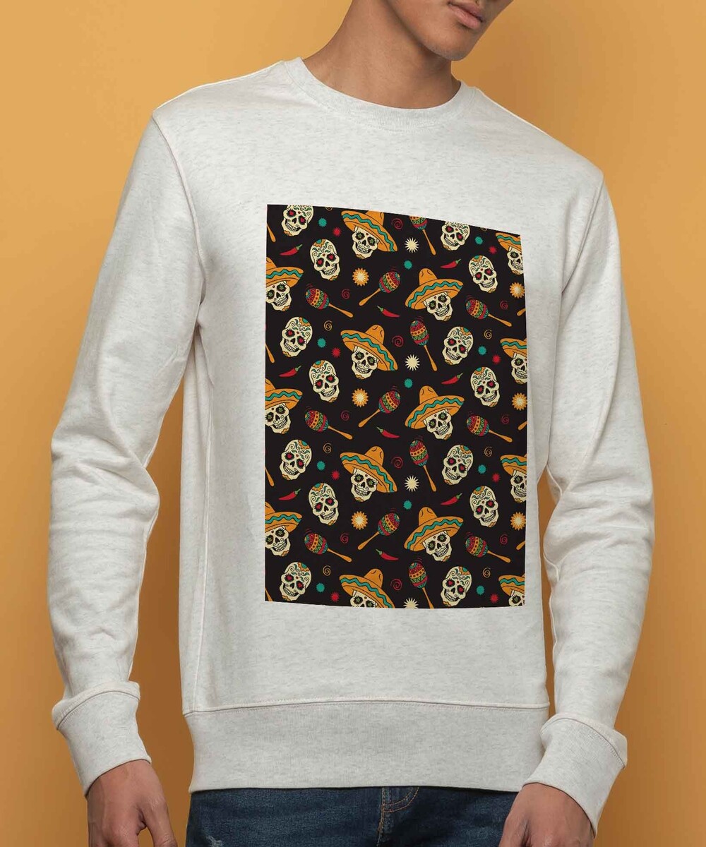 Sweat pour Homme Têtes Mexicaines de couleur Beige chiné