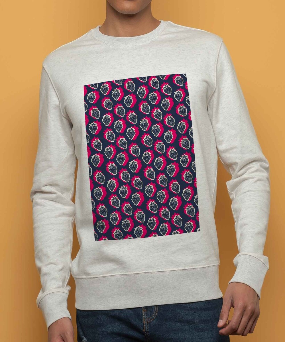 Sweat pour Homme Motif Fraises Electriques de couleur Beige chiné