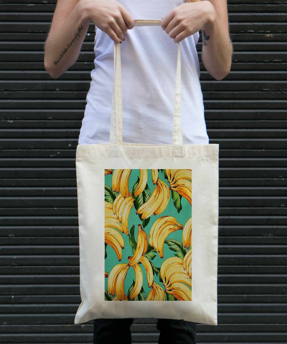 Tote Bag Motifs Bananes de couleur Crème