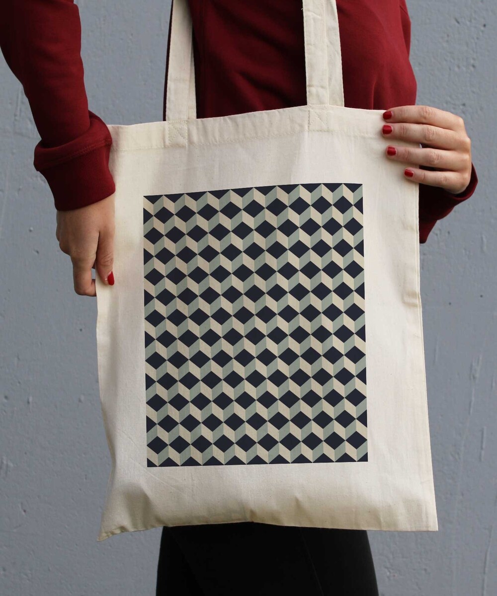 Tote Bag Motifs Cube 3D de couleur Crème