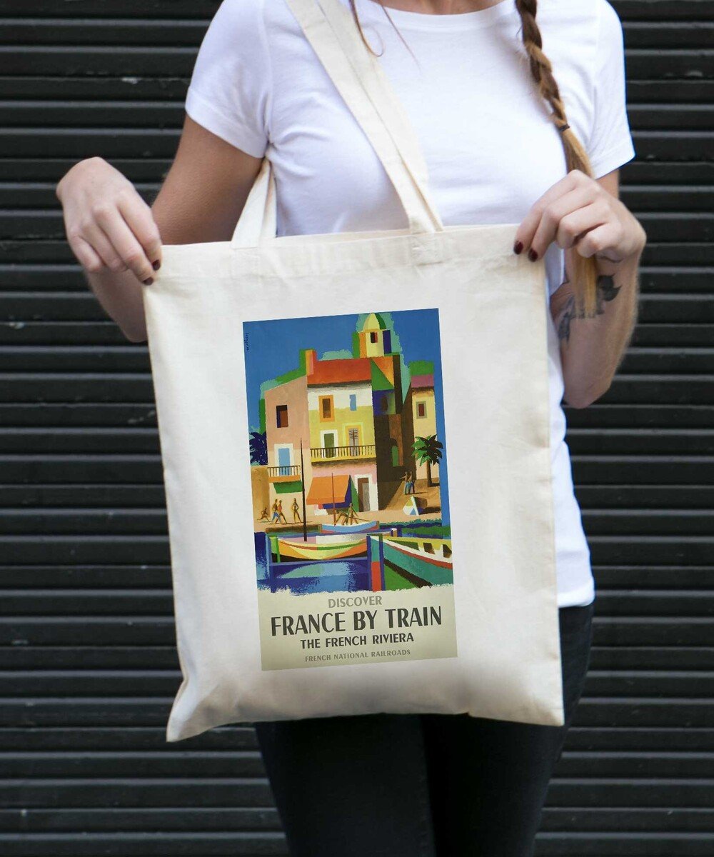 Tote Bag France By Train de couleur Crème