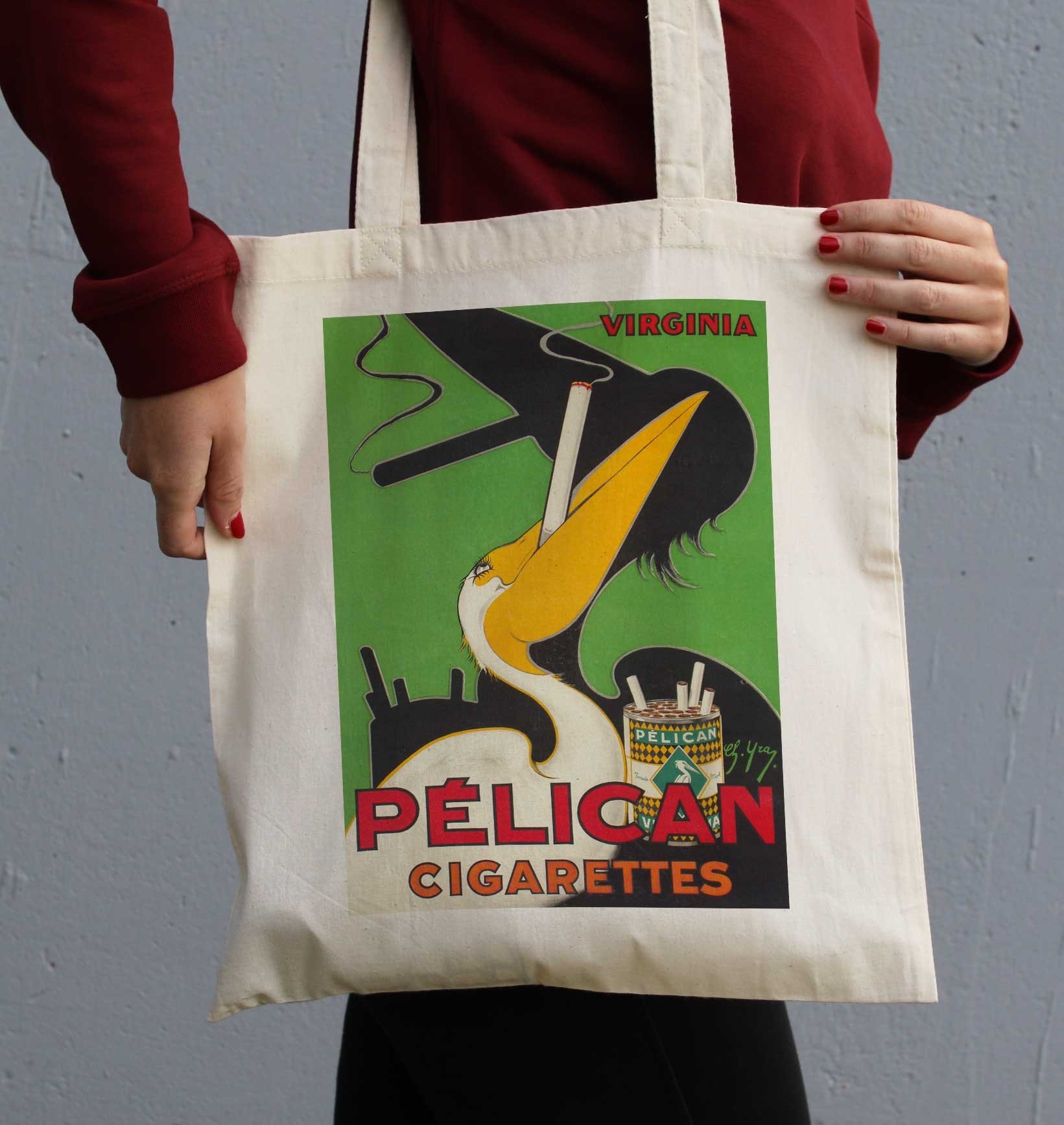 Tote Bag Pelican Cigarettes de couleur Écru