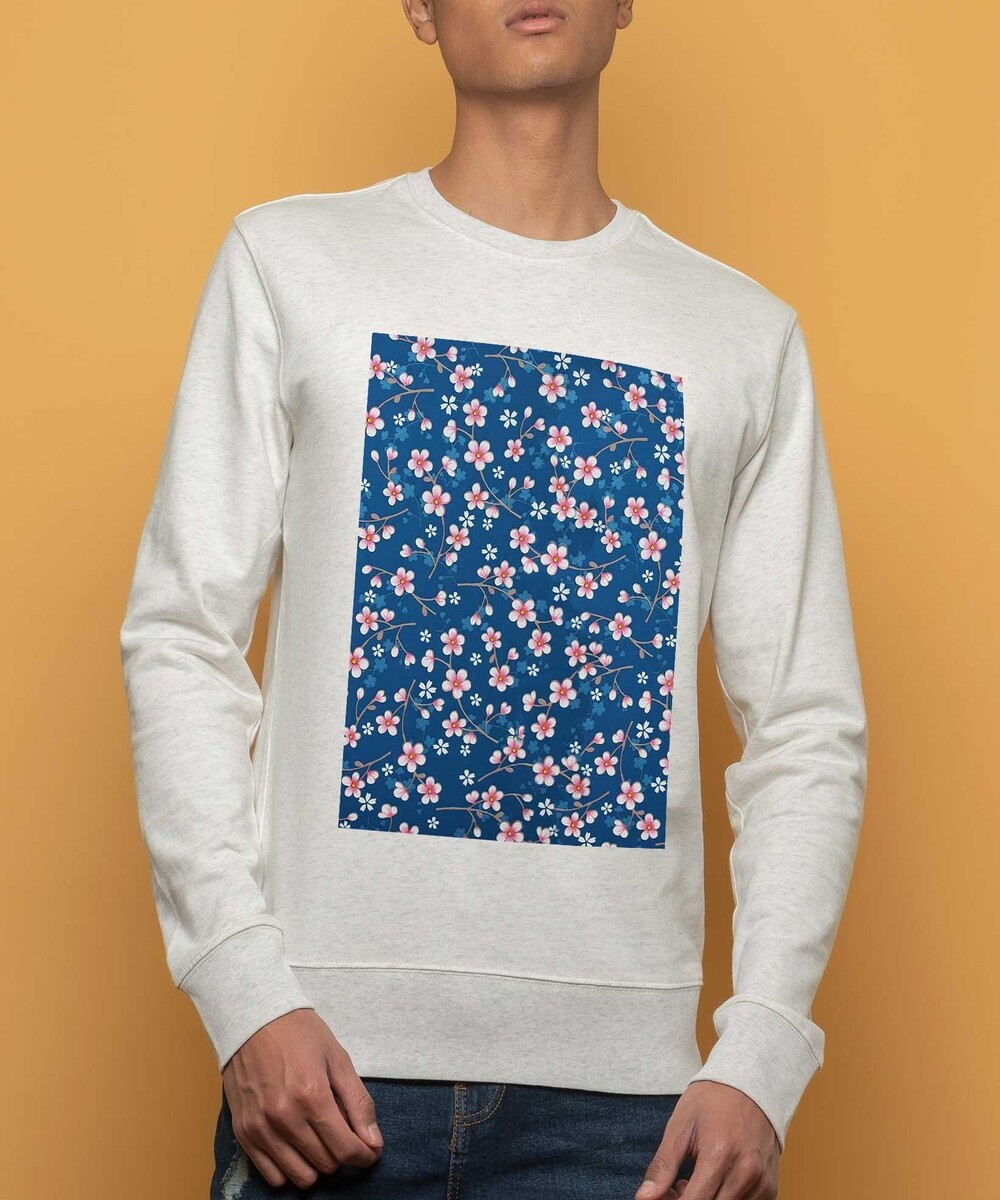 Sweat pour Homme Fleurs Cerisier de couleur Beige chiné