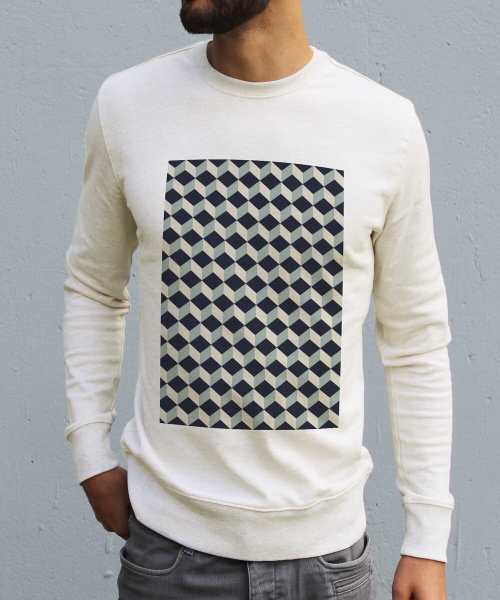 Sweat pour Homme Cubes 3D de couleur Beige chiné