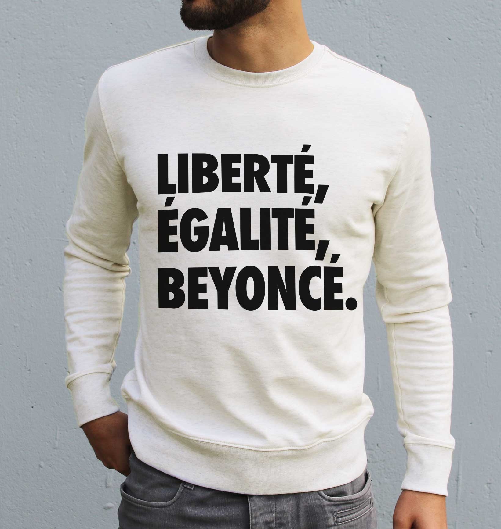 Sweat Liberté, Egalité, Beyoncé de couleur Gris chiné