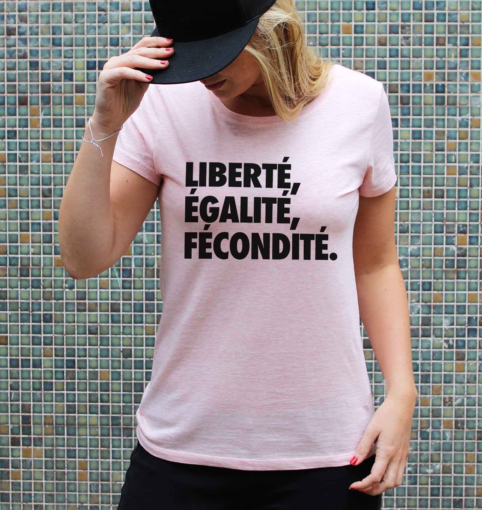 T-shirt Femme Liberté, Egalité, Fécondité de couleur Rose chiné