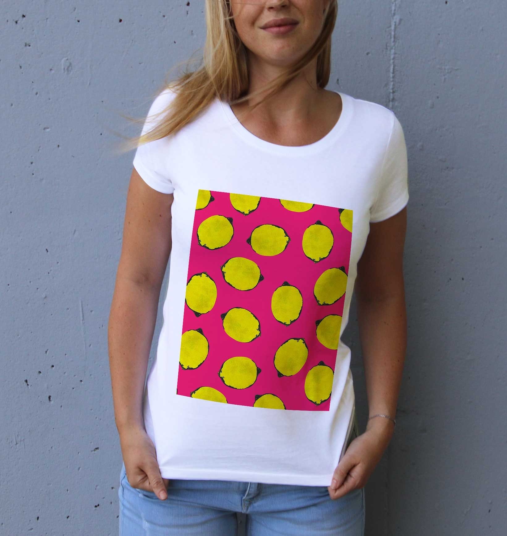 T-shirt Femme Citrons de couleur Blanc