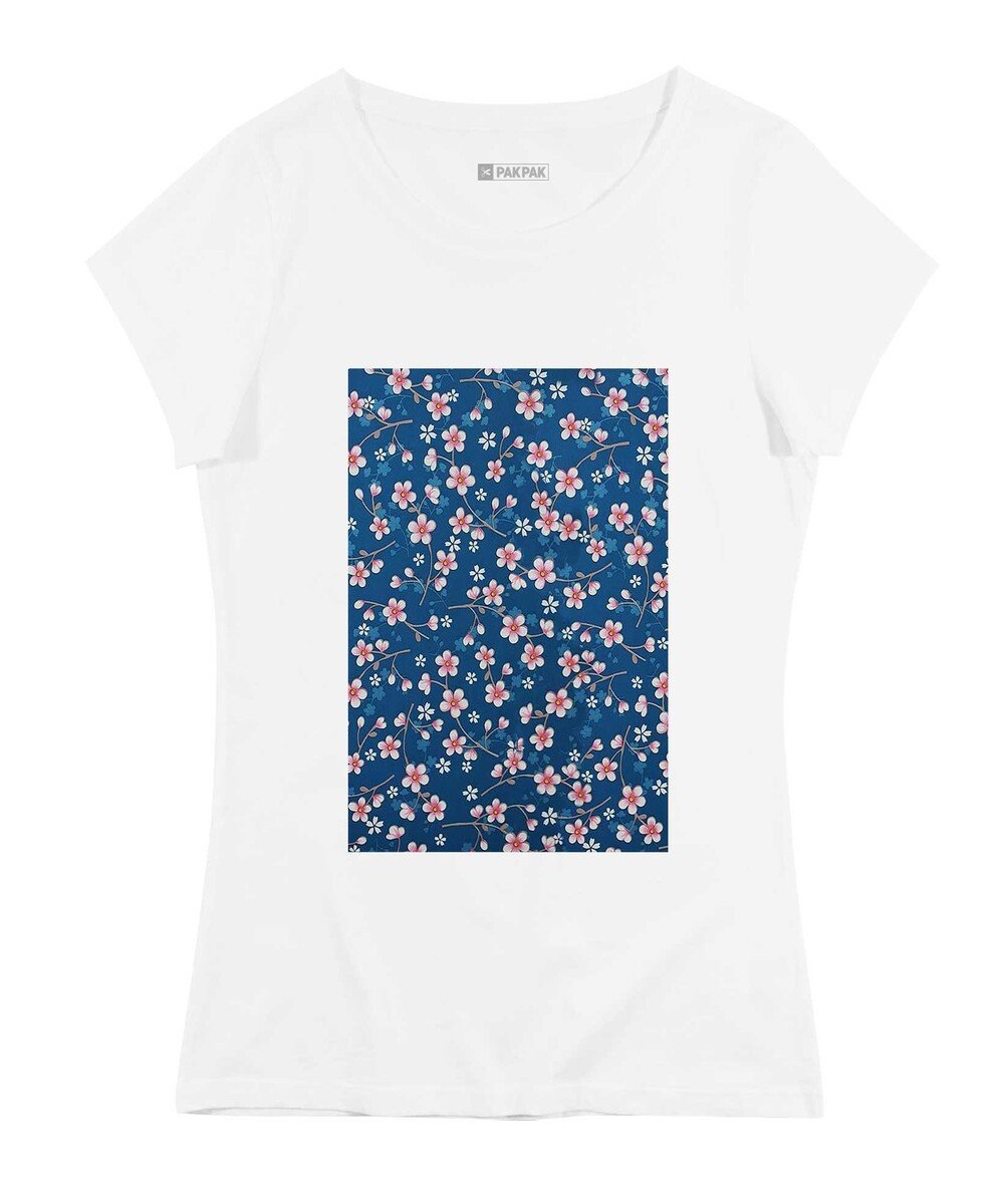 T-shirt pour Femme Femme Fleurs Cerisier de couleur Beige chiné