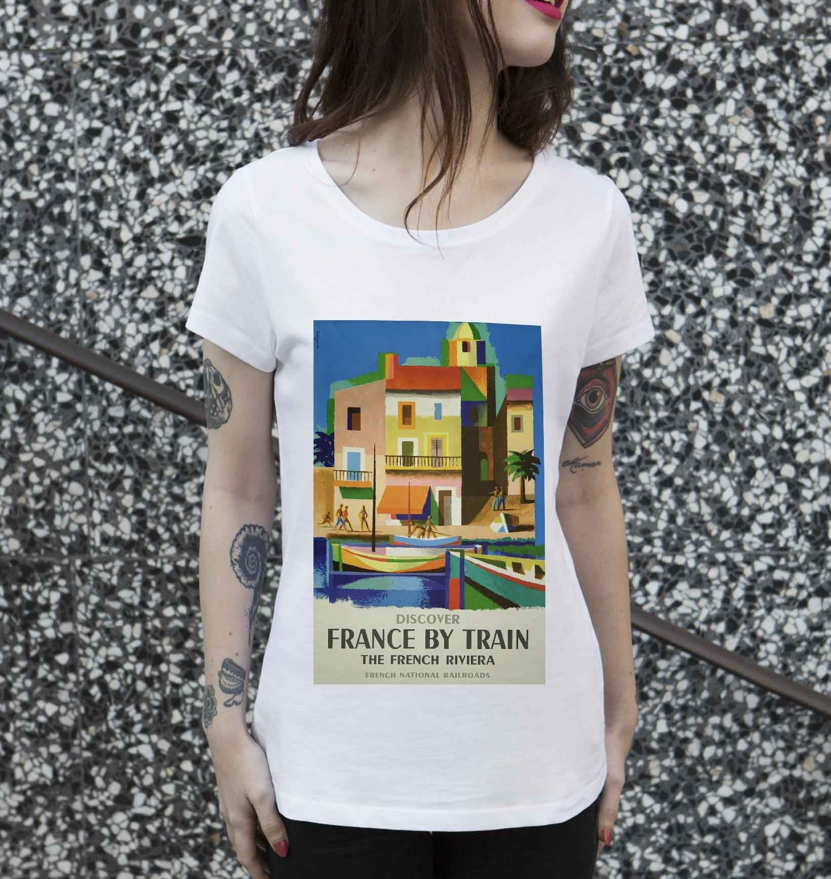 T-shirt Femme France By Train de couleur Blanc