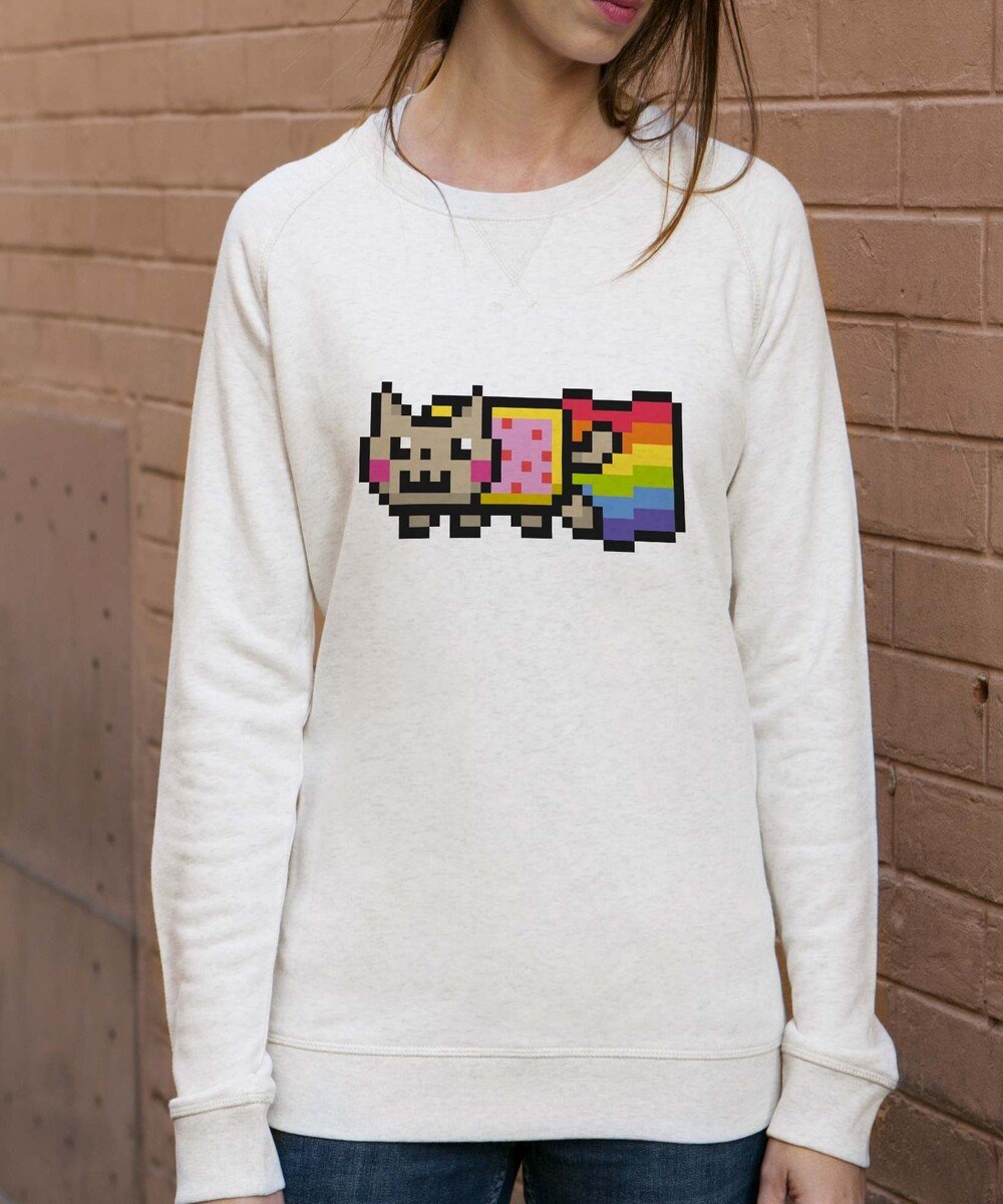 Sweat pour Femme Femme Nyan Cat de couleur Beige chiné