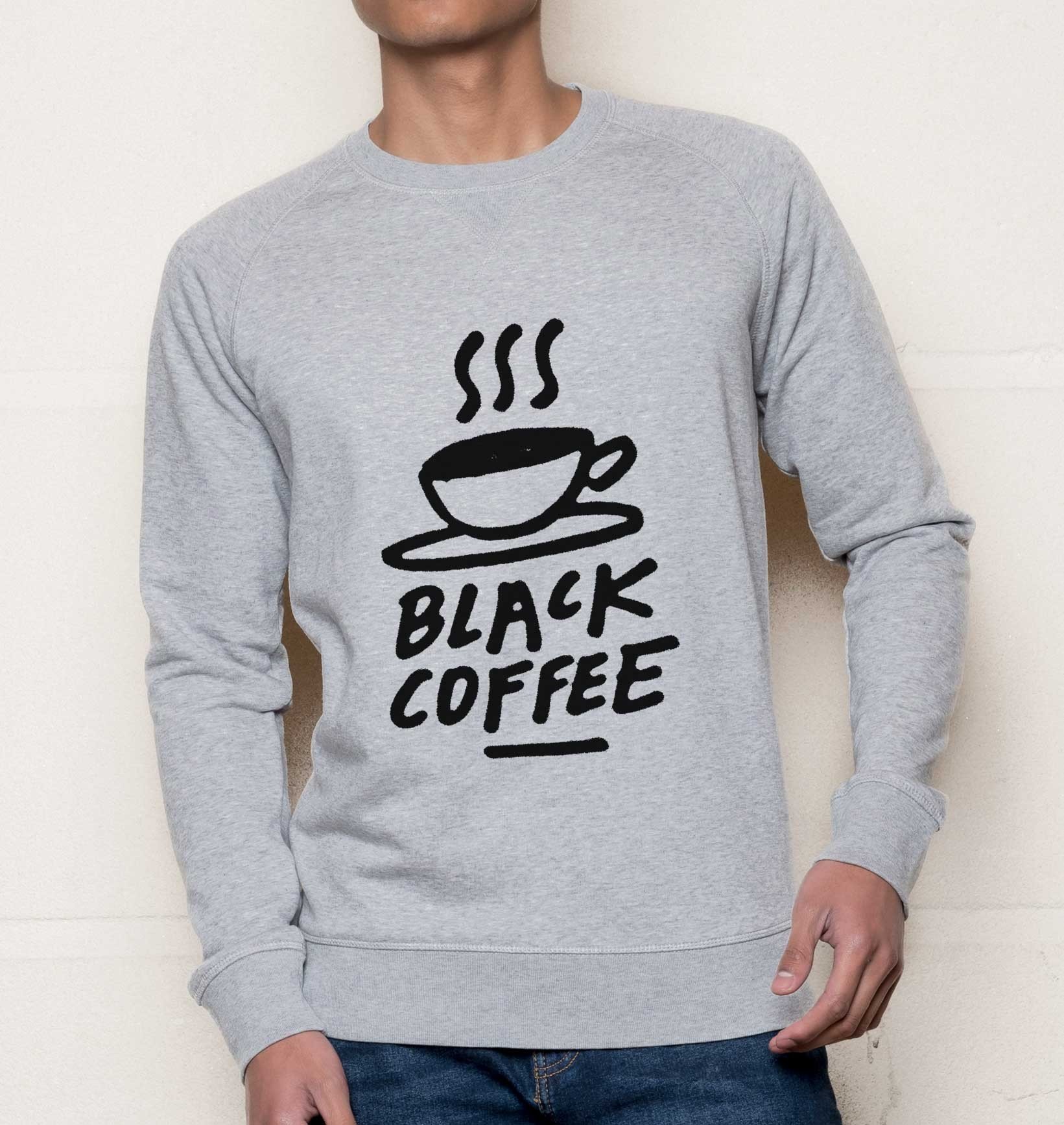 Sweat Black Coffee de couleur Gris chiné par Aecho