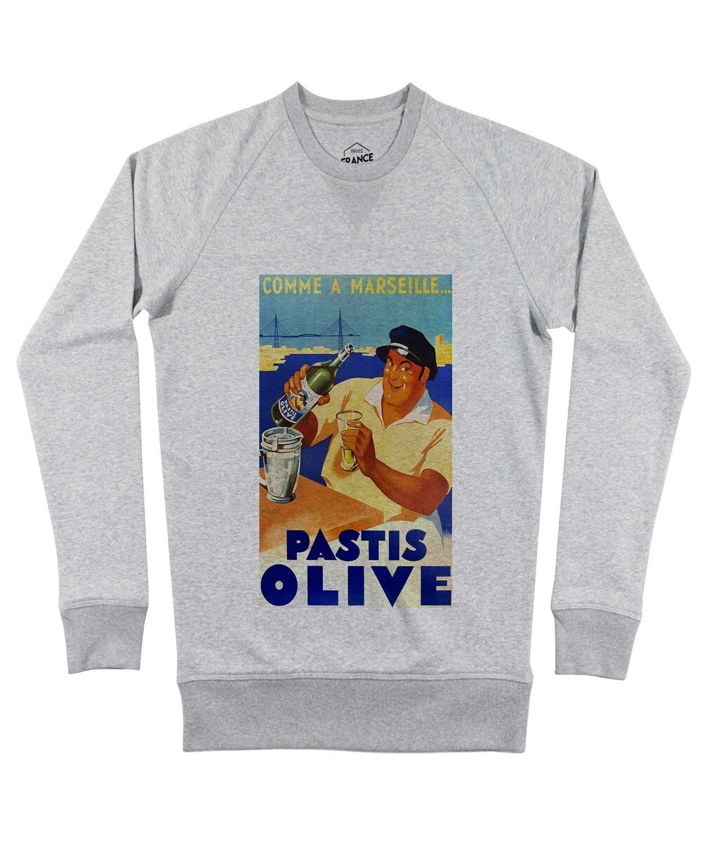 Sweat pour Homme Pastis Olive Marseille de couleur Gris chiné