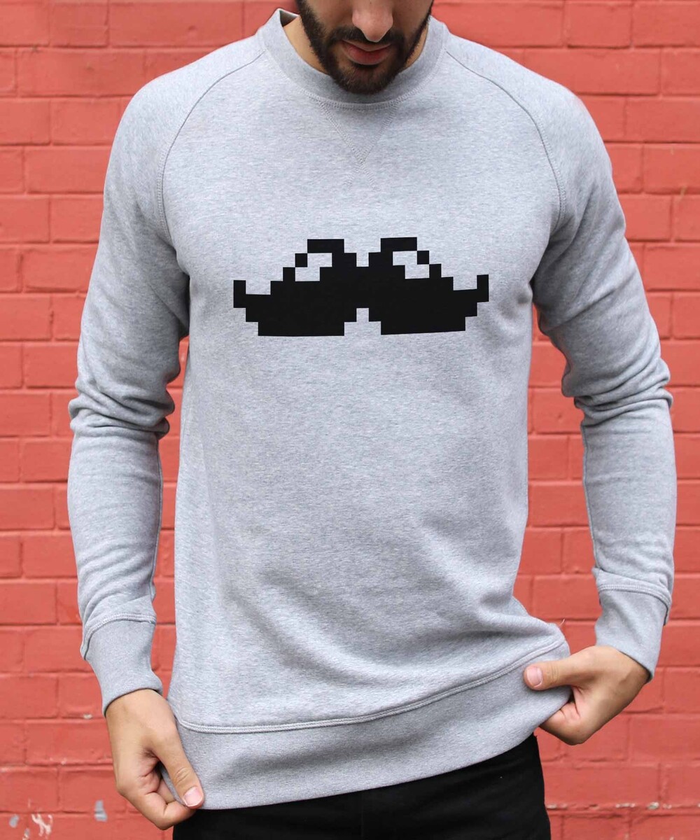 Sweat pour Homme Pixel Moustache de couleur Gris chiné