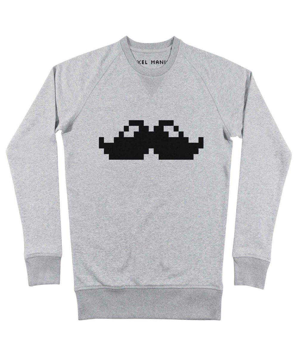 Sweat pour Homme Pixel Moustache de couleur Gris chiné