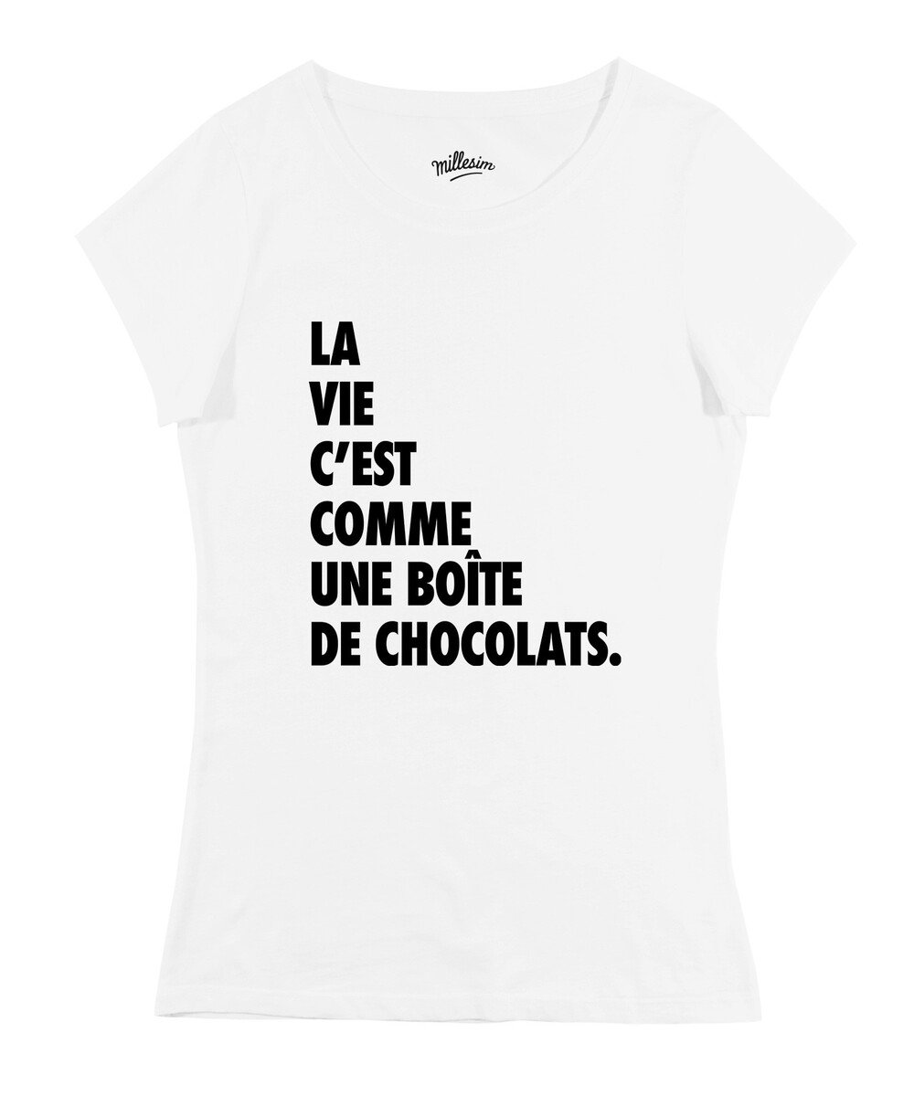 T-shirt pour Femme Femme Chocolat Forrest Gump de couleur Blanc