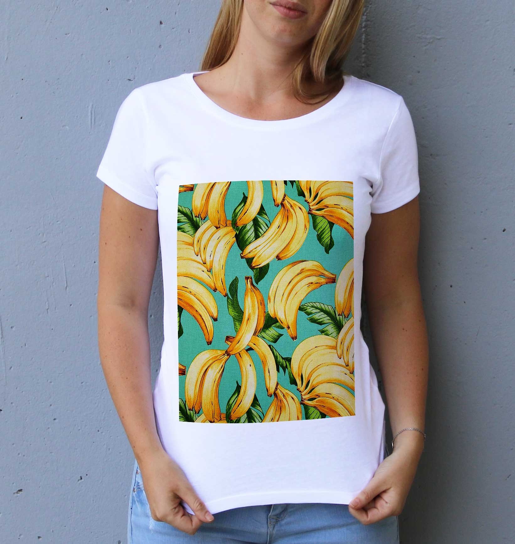 T-shirt Femme Motif Bananes de couleur Blanc