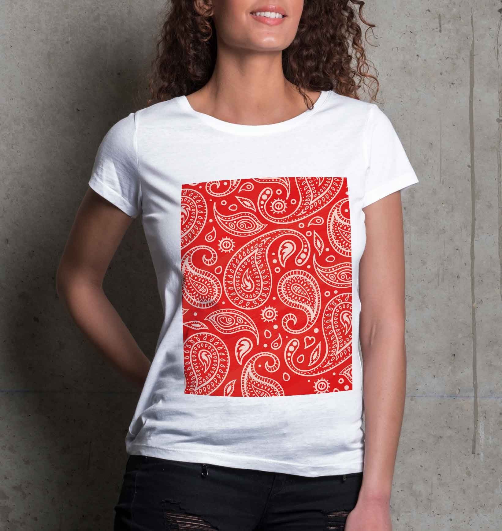 T-shirt Femme Bandana Rouge de couleur Blanc